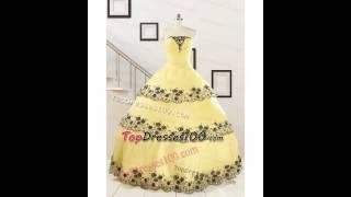 2015 light yellow ball gown quinceanera dresses with appliques and ruffle layers