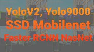 YoloV2, Yolo 9000,  SSD Mobilenet, Faster RCNN NasNet comparison