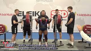 World Record Squat with 321 kg by Russel Orhii USA in 83kg class