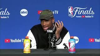 Shai GilgeousAlexander speaks to media after Game 6 of NBA Finals