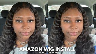 START TO FINISH Middle Part with Crimps Amazon Wig Install | 13x4 Frontal Straight Wig