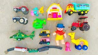 Mini Toys Buried In Sand | Toy Train And Rc Helicopter | Tractors, JCB, Car, Cartoon | Parth Kids