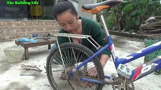 Repair Technique - Genius Girl, Help The Boy In Village Repair And Maintain Broken Mini Bicycle