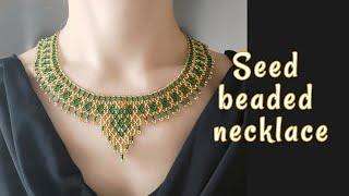 Simple beaded necklace with seed beads. Beading tutorial