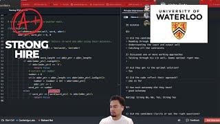 University of Waterloo Student ACES Coding Interview! (Strong Hire)