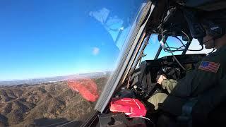 COCKPIT VIEW of a C-130J Super Hercules fighting the Palisades Fire