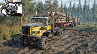 SnowRunner - Hauling a Long Logs Trailer With Tayga 6455B | Logitech G29 | #608