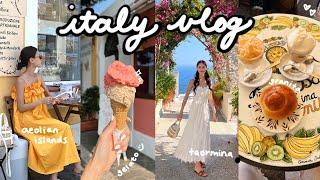 italy vlog sicily, taormina, aeolian islands, boat tour, pistachio pasta, granita, wandering italy