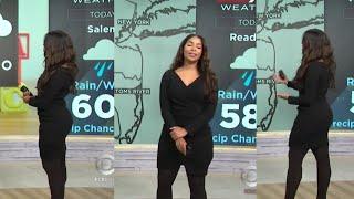 Llarisa Abreu wearing a black dress and tights  Weather forecast