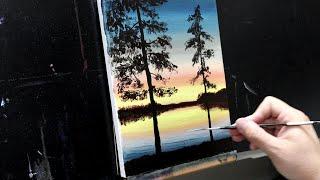 Super Simple Sunrise Over A Lake - Full Length Painting Tutorial #sunrise #art #painting