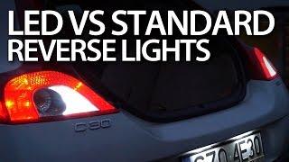 Comparing LED P21W reverse light bulbs with standard