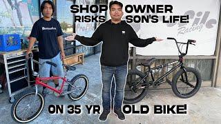 Shop Owner Risks Son's Life On 35 Year Old Bike!