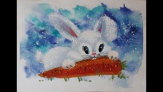 How to draw a cute bunny with gouache. Easy. Step by step drawing for beginners.