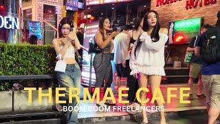 Bangkok Nightlife 2024. Night Walk from Asok to Nana, Thermae Cafe along Sukhumvit Road.