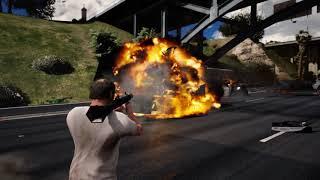 GTA 5 RPG Rocket Launcher vs Cars/Trucks on Highway - GTA 5 Physics