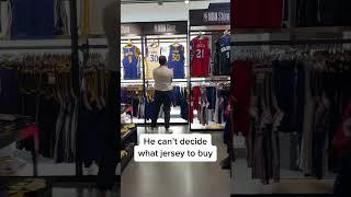 He’s been looking at these jerseys for hours #sports #nba #nbastore #stephencurry #warriors