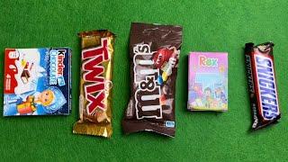 Satisfactory video “Unpacking Snickers and Twix and Kinder chocolate and M&ms Zvachka Rex ASMR