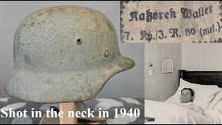 Shot in the neck while invading Belgium - Researching the helmet of Walter Katzorek