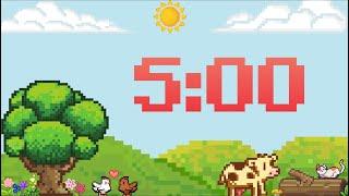 5 Minute Fun Pixel Farm Classroom Timer (No Music, Synth Bell Alarm at End)