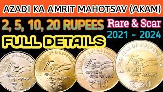 FULL DETAILS AZADI KA AMRIT MAHOTSAV AKAM COINS! 2 Rs, 5 Rs, 10 Rs, 20 Rs/ 75th Year of Independence