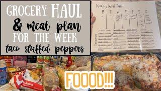 meal plan and grocery haul | how much I spent this week on groceries | making taco stuffed peppers