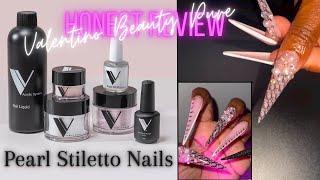 HONEST Review  Valentino Beauty Pure Acrylic Powder | Stiletto Pearl Acrylic Nails