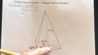 How to find the Surface Area of a Triangular Pyramid-Isosceles Triangle