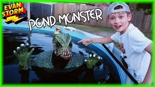 Pond Monster In My Pool!  Fishing for Monster Trucks, Sea Creatures and Treasure!