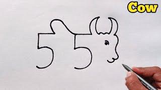 Cow Drawing From Number 55 | Easy Cow Drawing for beginners | Number Drawing