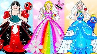 [paper diy] Fat Wednesday VS Thin Rapunzel Rainbow Wedding Dresses | Rapunzel Compilation 놀이 종이