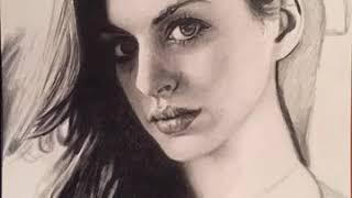 Progression video of my freehand Anne Hathaway graphite Drawing by John DiBiase