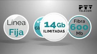 Tarifa fibra 600mb internet, teléfono fijo, +100 canales TV, móvil 14 GB + Ilimitadas de PTV Telecom