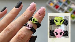 Beaded alien ring. Peyote stitch