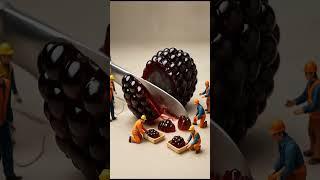 Satisfying ASMR: Tiny Workers Slice Giant Blackberry Gummy! 
