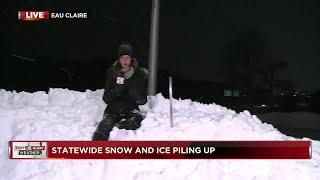 Blowing, drifting snow making for whiteout road conditions in Eau Claire