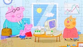 Peppa and George at Daddy Pig's work - a large puzzle for kids Peppa Pig | Merry Nika