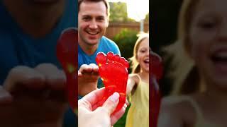 DAD VS KID…Fighting over a red foot-shaped candy in mom’s hand  #funny #family #mom #daddy