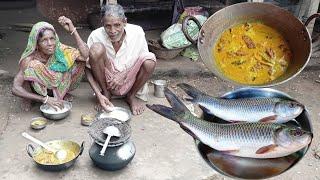 90years old grandma & grandpa cooking FISH CURRY with OL || actual village life || village cooking