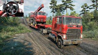 SnowRunner - Towing Azov Barbos Loaded Trailer With Ford CLT 9000 on Deep Mud | Logitech G29 | #708