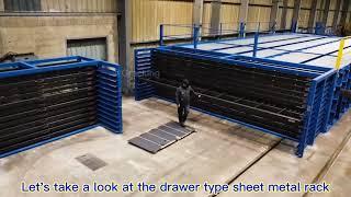 horizontal metal sheet rack with extendable drawers