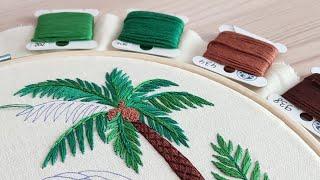 Palm Tree & Plumeria  Hand Embroidery Tutorial for Beginners 🪡  Flamingo Stitch Along | Part 2