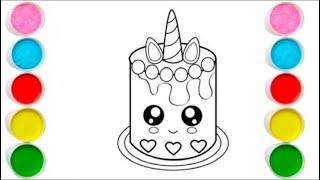 How to draw a cute Cake / Draw cute birthday cake things