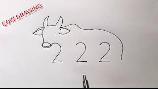 Draw Cow With 222 Number  | How To Turn Cow With Number