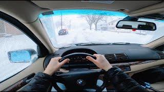 Driving an E53 X5 BMW in a Blizzard