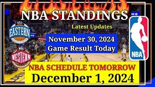 NBA STANDINGS TODAY as of November 30, 2024 | GAME RESULTS | NBA SCHEDULE December 1, 2024