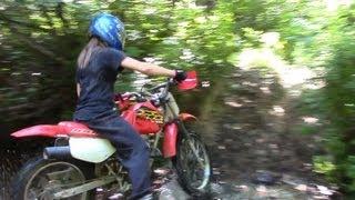 Girl outrides Old Man on Creek Crossing Honda XR 100