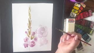 WATERCOLOR GLADIOLUS | easy flower painting tutorial | beginner art class