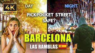 IS LA RAMBLA SAFE? PICKPOCKET STREET DAY AND NIGHT WALKING TOUR OUT OF SEASON DECEMBER BARCELONA 4K