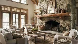 Rustic Stone Fireplace: Heart of a Cozy Farmhouse Living Room