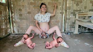 8-Month-Pregnant Single Mother Labor With Severe Pains in Late Stage of Pregnancy. Live With Nature
